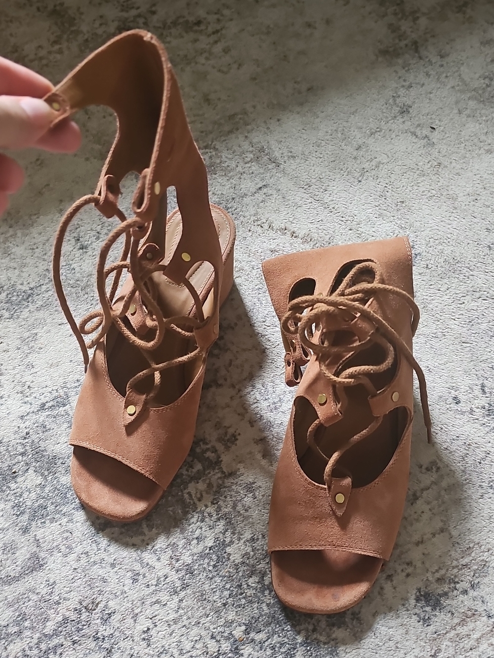 Chloe Brown Suede Lace-Up Wedge Sandals
